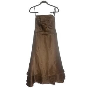 Women's Brown Silk Strapless A-Line Dress Size 6 Elegant Formal Gown Layered Hem